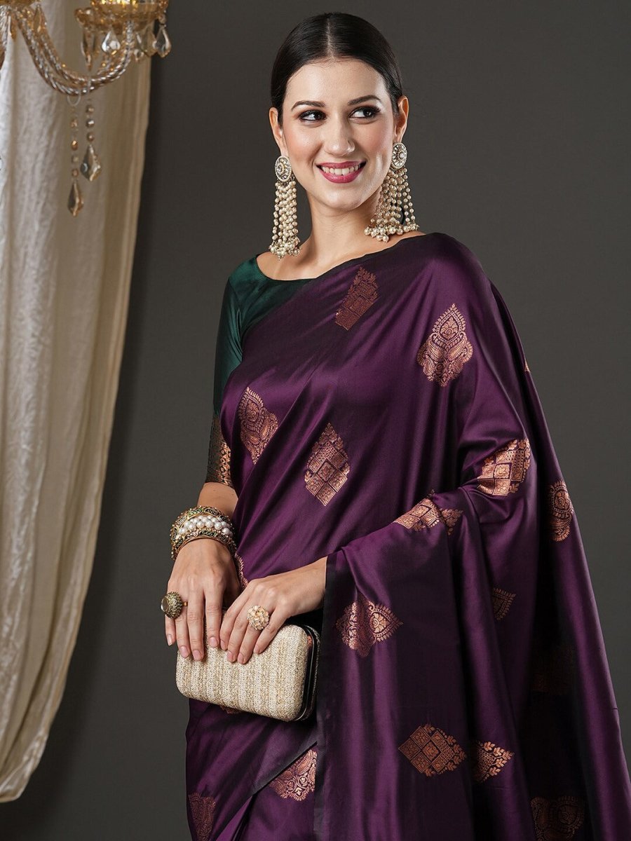 Anouk Purple & Gold-Toned Woven Design Zari Banarasi Saree | Swadesiicart