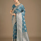 Monjolika Fashion Cyan blue Banarasi Satin Silk Saree with Rich Zari Woven Pallu & Blouse Piece | Swadesiicart