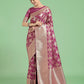 Monjolika Fashion Rose Pink Banarasi Satin Silk Saree with Rich Zari Woven Pallu & Blouse Piece | Swadesiicart
