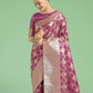 Monjolika Fashion Rose Pink Banarasi Satin Silk Saree with Rich Zari Woven Pallu & Blouse Piece | Swadesiicart