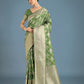 Monjolika Fashion Green Banarasi Satin Silk Saree with Rich Zari Woven Pallu & Blouse Piece | Swadesiicart