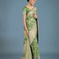 Monjolika Fashion Green Banarasi Satin Silk Saree with Rich Zari Woven Pallu & Blouse Piece | Swadesiicart