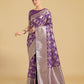 Monjolika Fashion Purple Banarasi Satin Silk Saree with Rich Zari Woven Pallu & Blouse Piece | Swadesiicart
