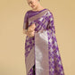 Monjolika Fashion Purple Banarasi Satin Silk Saree with Rich Zari Woven Pallu & Blouse Piece | Swadesiicart