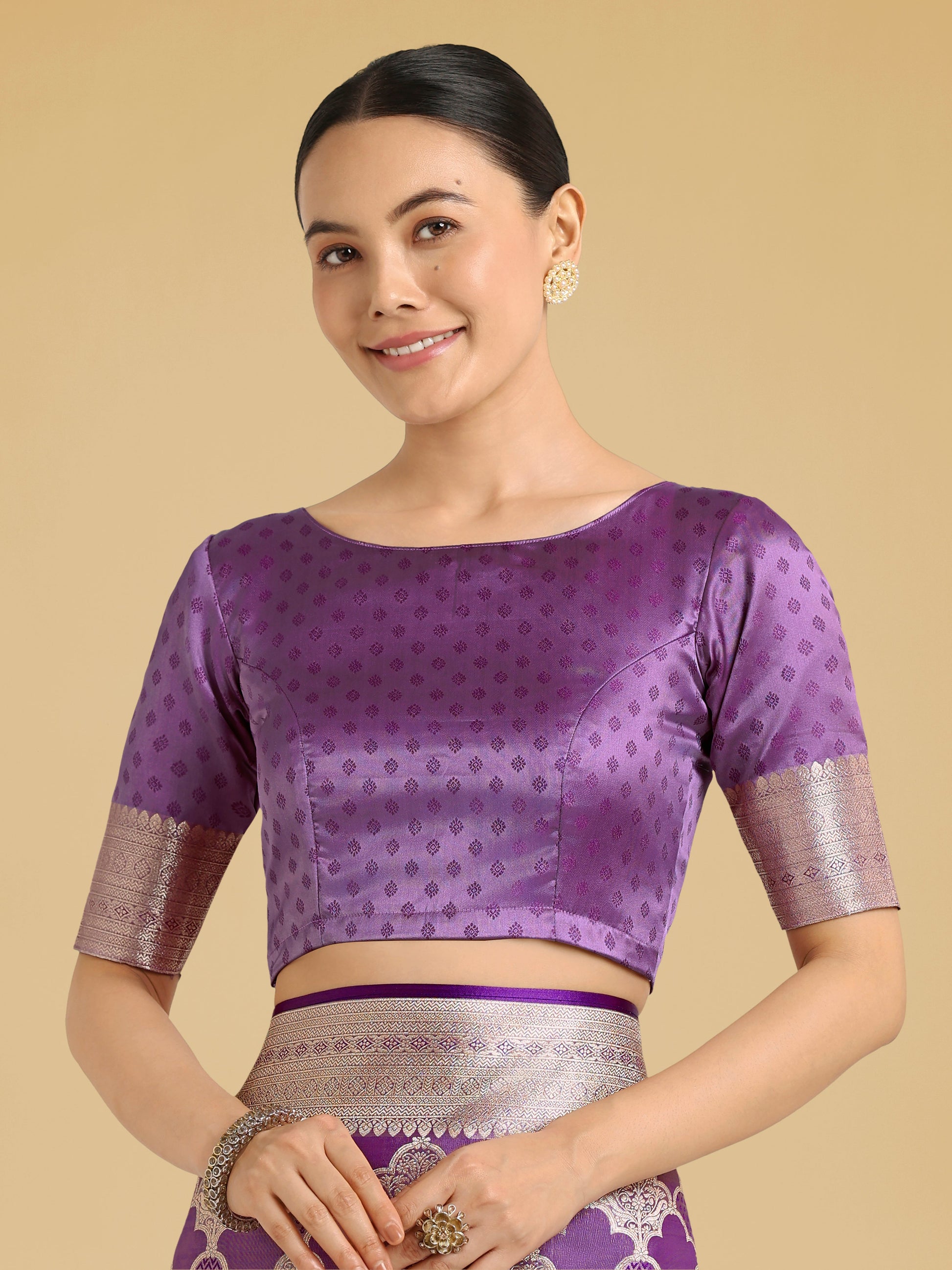 Monjolika Fashion Purple Banarasi Satin Silk Saree with Rich Zari Woven Pallu & Blouse Piece | Swadesiicart