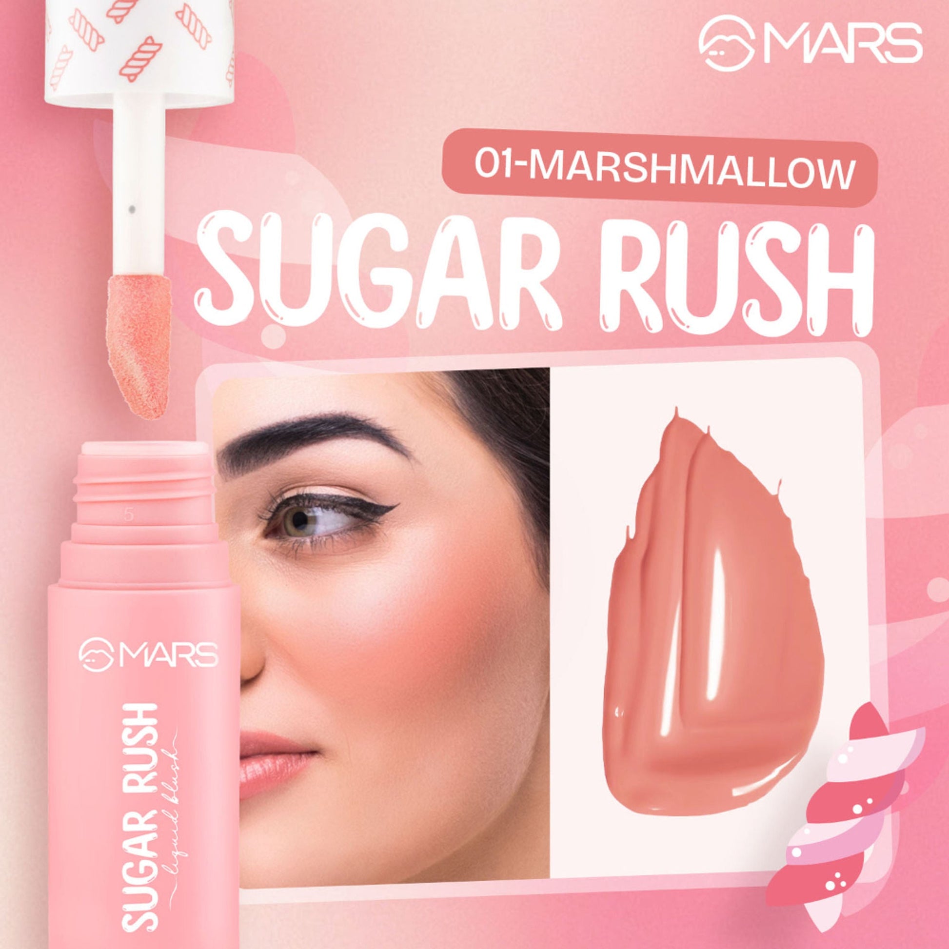 MARS Cosmetics Sugar Rush Liquid Blush - 01-MARS Cosmeticsh Mallow - Swadesiicart