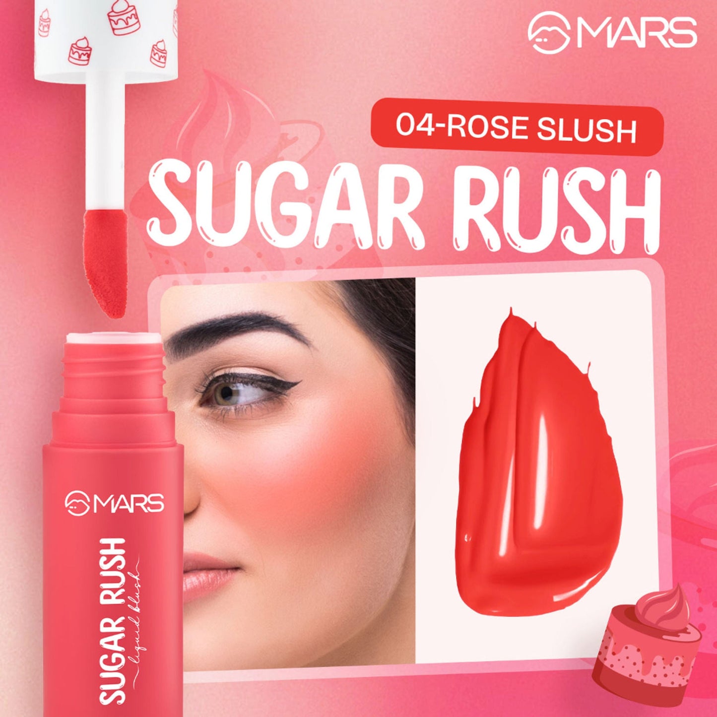 MARS Cosmetics Sugar Rush Liquid Blush - 04-Rose Slush - Swadesiicart