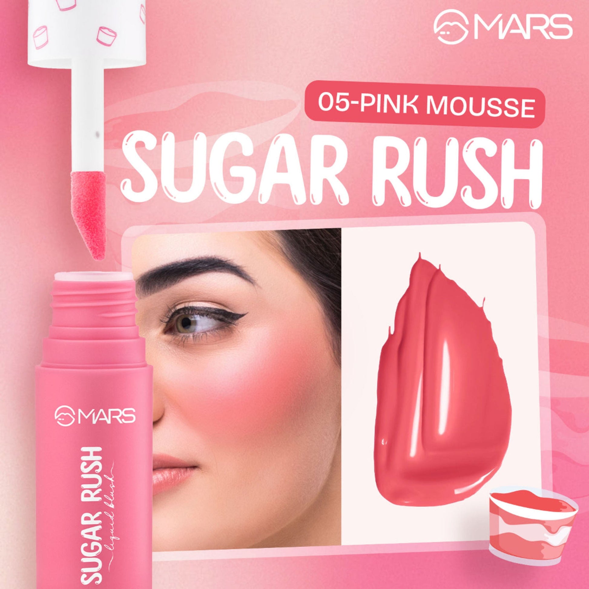 MARS Cosmetics Sugar Rush Liquid Blush - 05-Pink Mousse - Swadesiicart