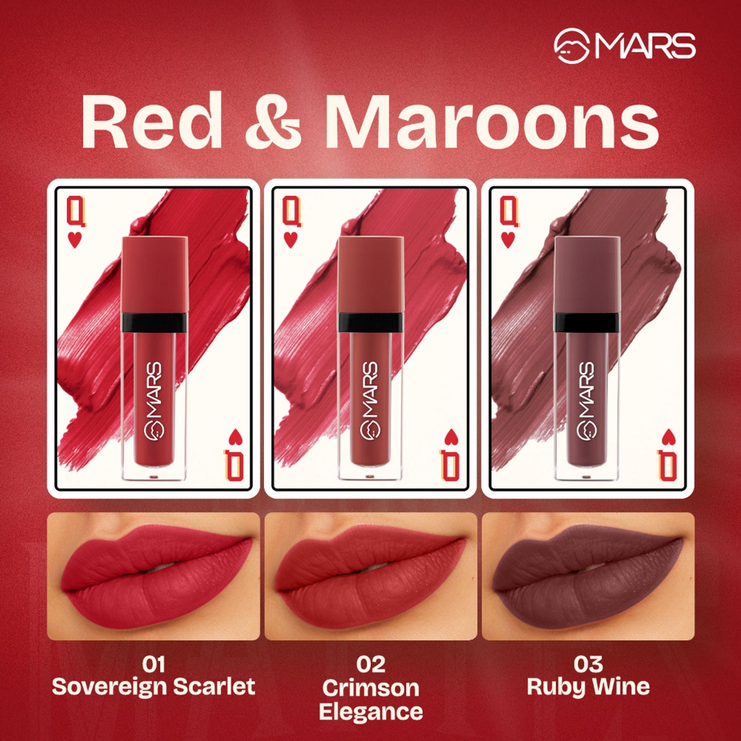 MARS Cosmetics Queen Of Mattes Reds & Maroons Liquid Lipsticks - Reds Maroons - Swadesiicart