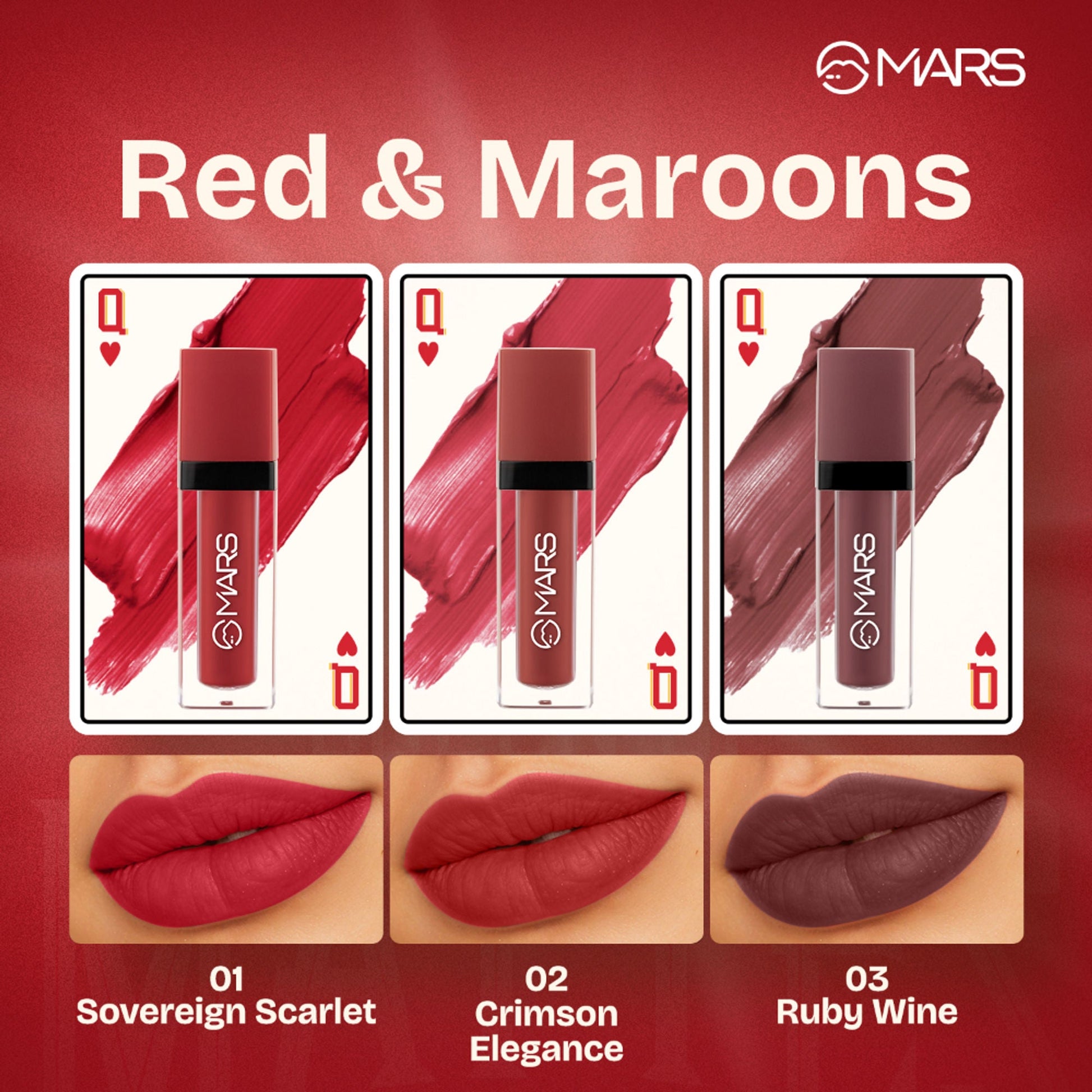 MARS Cosmetics Queen Of Mattes Reds & Maroons Liquid Lipsticks - Reds Maroons - Swadesiicart