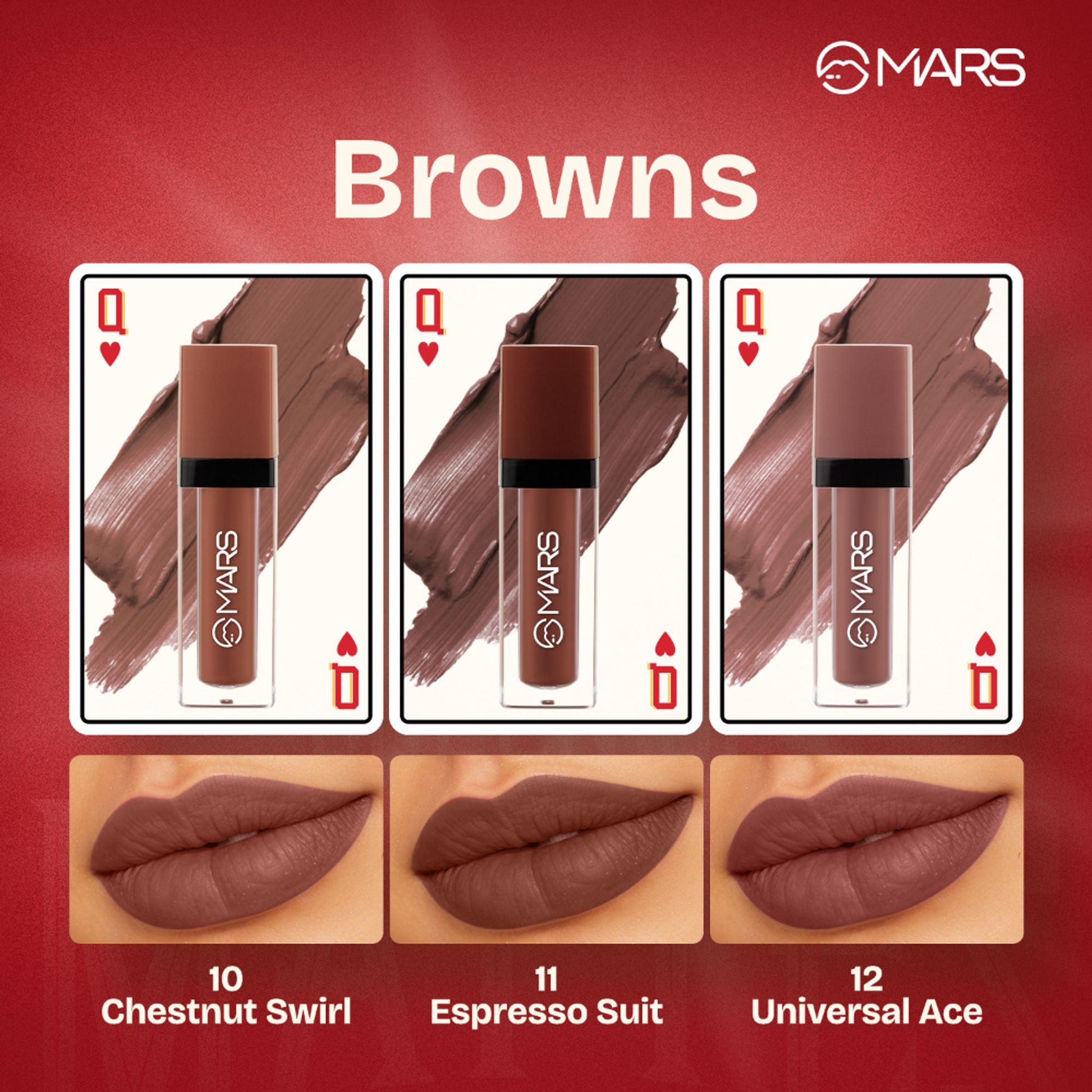 MARS Cosmetics Queen Of Mattes Reds & Maroons Liquid Lipsticks - Browns - Swadesiicart