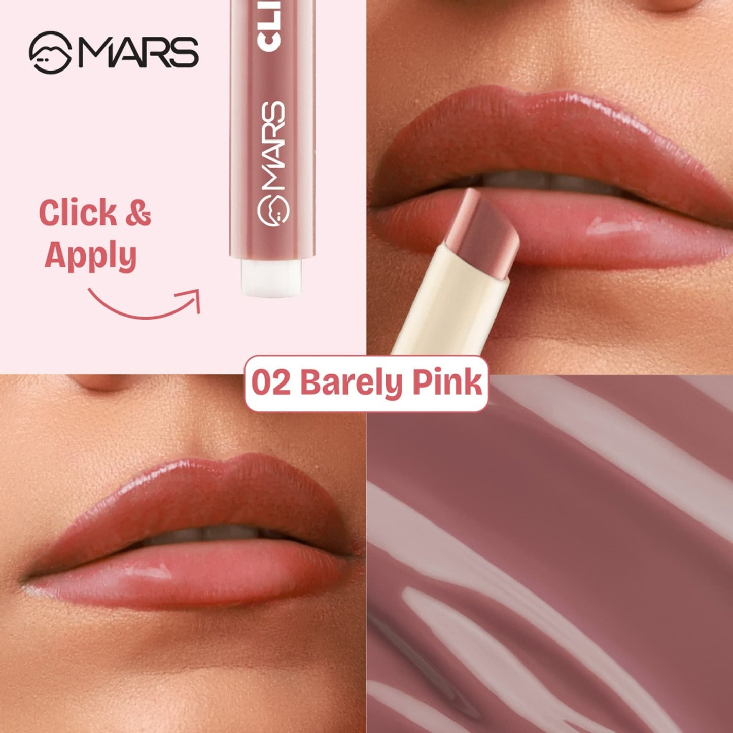 MARS Cosmetics Click Stix Gloss Lip Balm - 02-barely Pink - Swadesiicart
