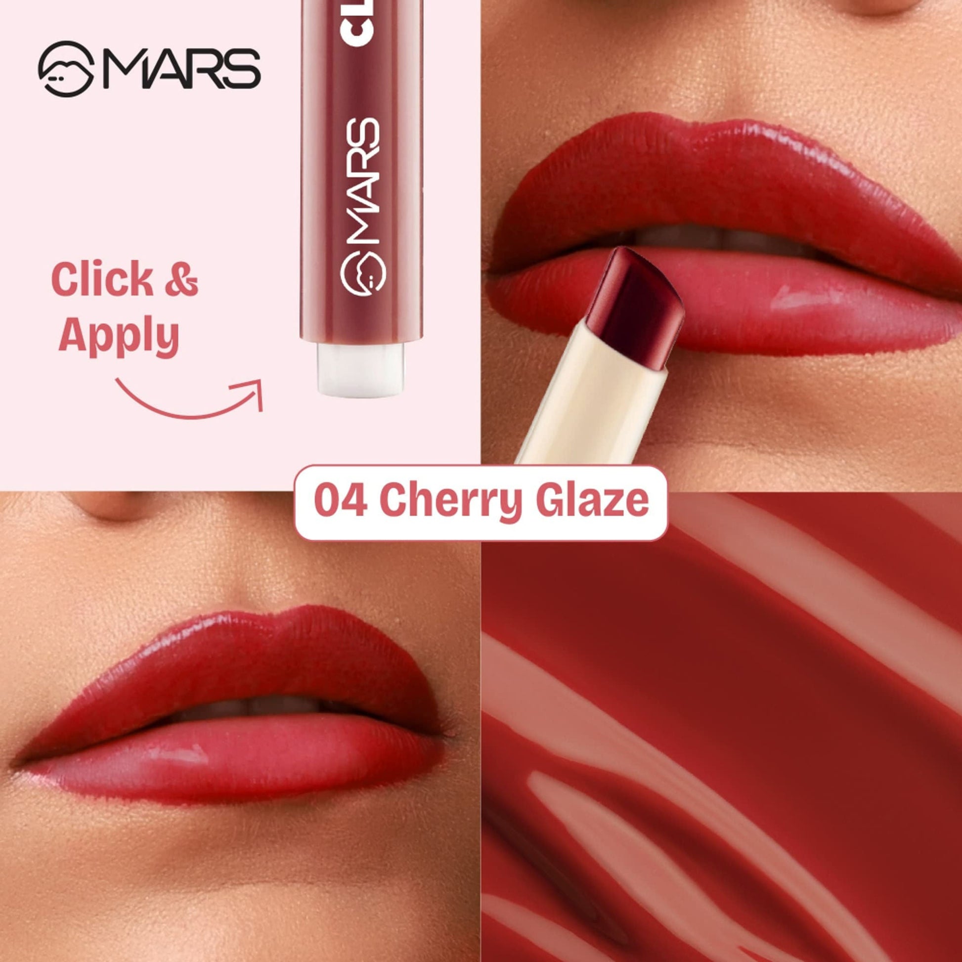 MARS Cosmetics Click Stix Gloss Lip Balm - 04-cherry Glaze - Swadesiicart