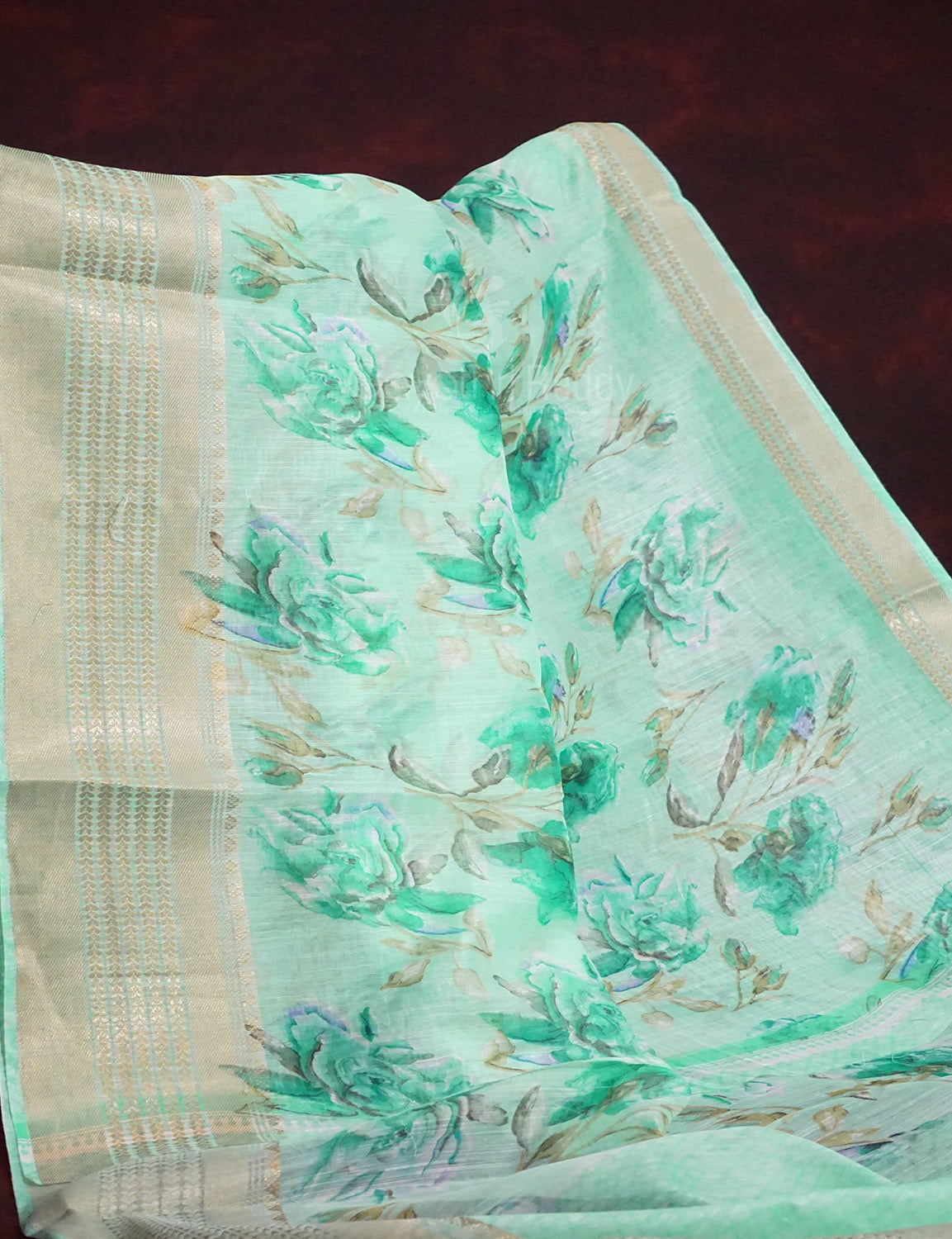 Shades of Mint Green Colour Printed Semi Chanderi Saree By Gayathri Reddy Designer Studio | Swadesiicart