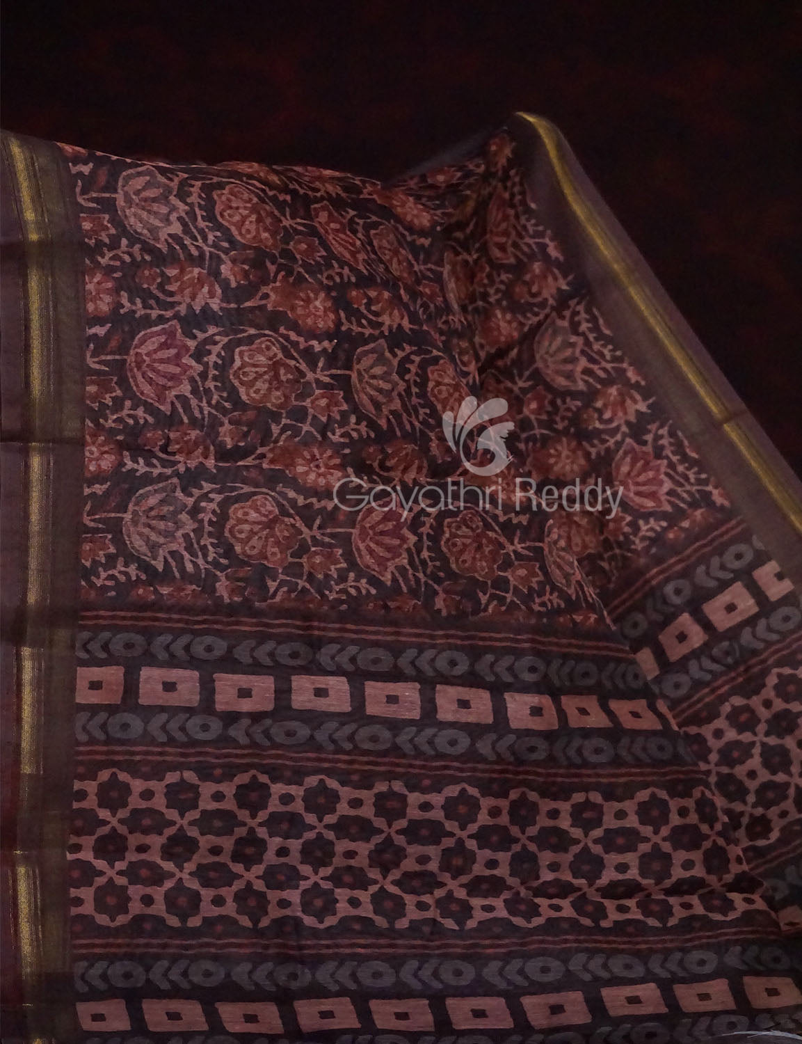 Mic of Coffee Brown and Maroon Floral Design Semi Chanderi Saree By Gayathri Reddy Designer Studio | Swadesiicart