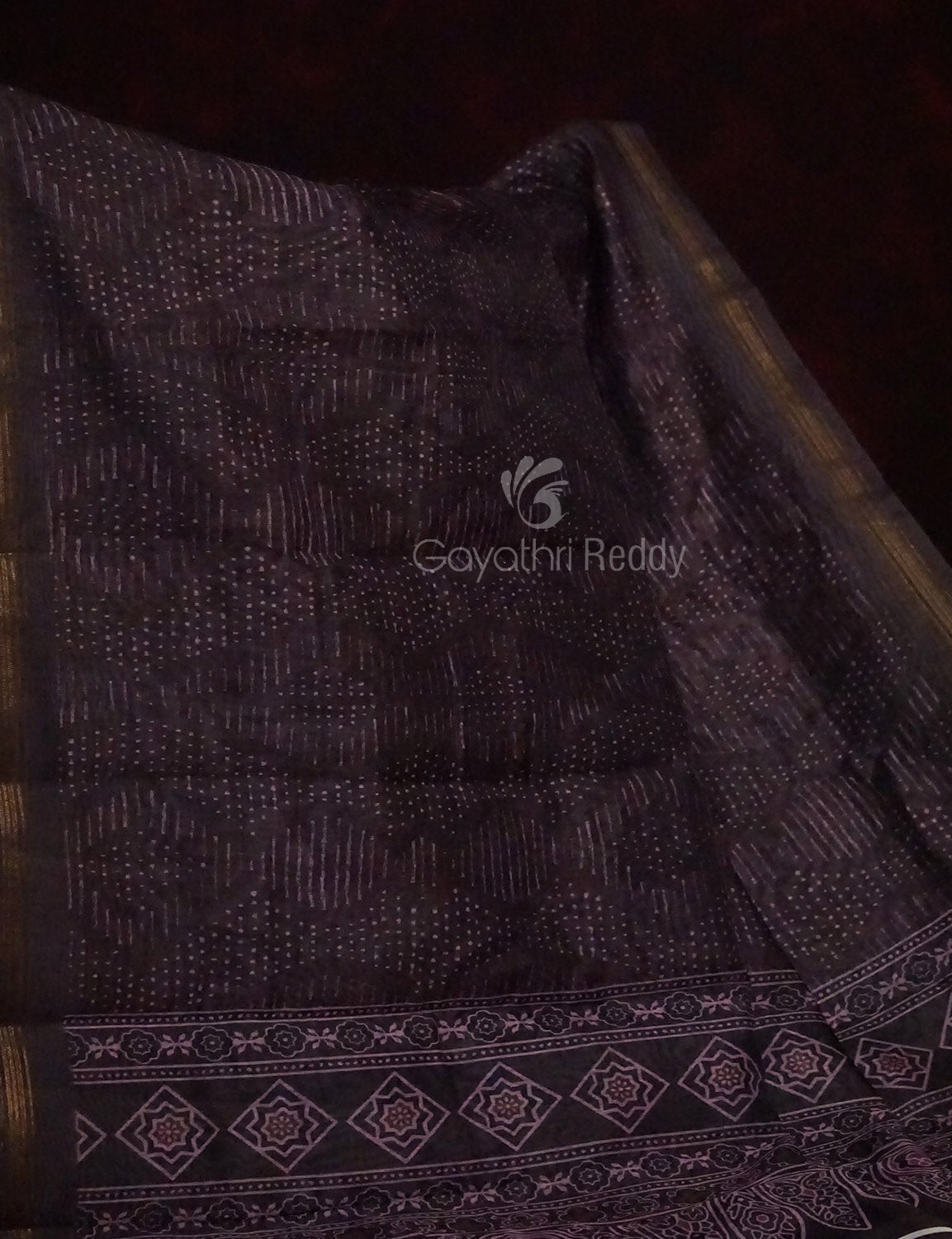 Dark Wine Geometrical Design Semi Chanderi Saree By Gayathri Reddy Designer Studio | Swadesiicart