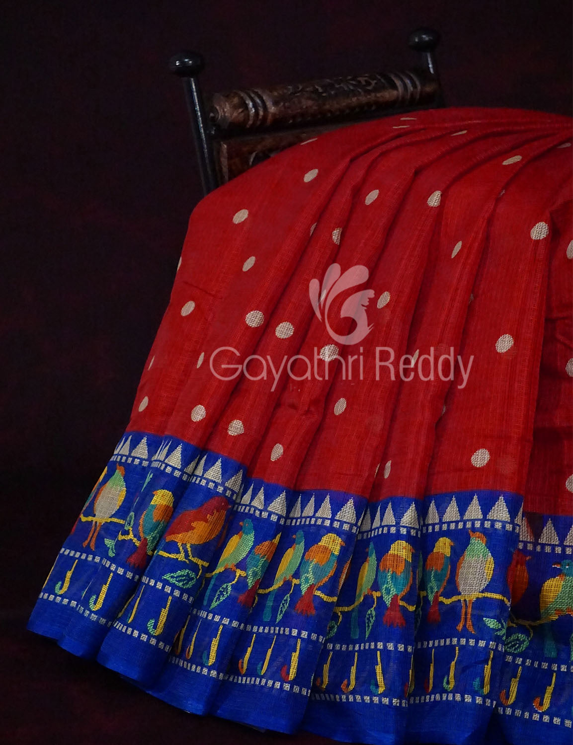 Red Colour Saree With Paithani Print Semi Soft Silk Kota Saree By Gayathri Reddy Designer Studio | Swadesiicart