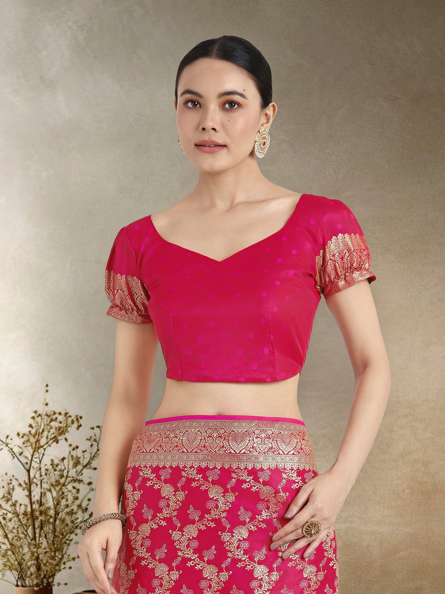 Monjolika Fashion Effervescent Bright Pink Soft Banarasi Satin Silk Saree With Elision Blouse Piece | Swadesiicart