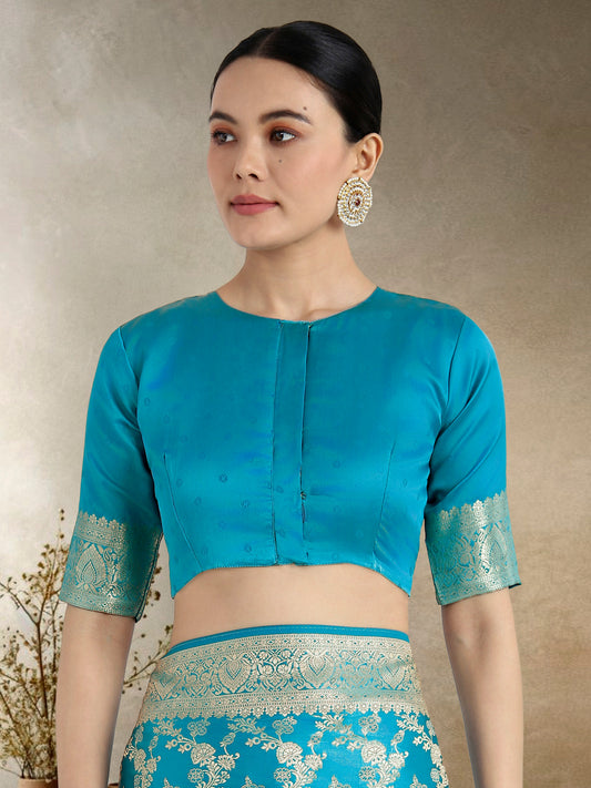 Monjolika Fashion Effervescent Aqua blue Soft Banarasi Satin Silk Saree With Elision Blouse Piece | Swadesiicart