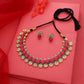 Tehzeeb Creations Pink Colour Gold-Polished Stone Jewellery Choker Necklace Set With Matching Pair of Stud Earrings - Swadesiicart