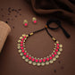 Tehzeeb Creations Pink Colour Gold-Polished Stone Jewellery Choker Necklace Set With Matching Pair of Stud Earrings - Swadesiicart