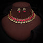 Tehzeeb Creations Pink Colour Gold-Polished Stone Jewellery Choker Necklace Set With Matching Pair of Stud Earrings - Swadesiicart