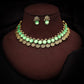 Tehzeeb Creations Sea Green Colour Gold-Polished Stone Jewellery Choker Necklace Set With Matching Pair of Stud Earrings - Swadesiicart