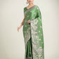 Monjolika Fashion Light Green Zari Weaving Work Banarasi Satin Silk Traditional Saree | Swadesiicart