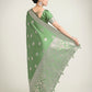 Monjolika Fashion Light Green Zari Weaving Work Banarasi Satin Silk Traditional Saree | Swadesiicart