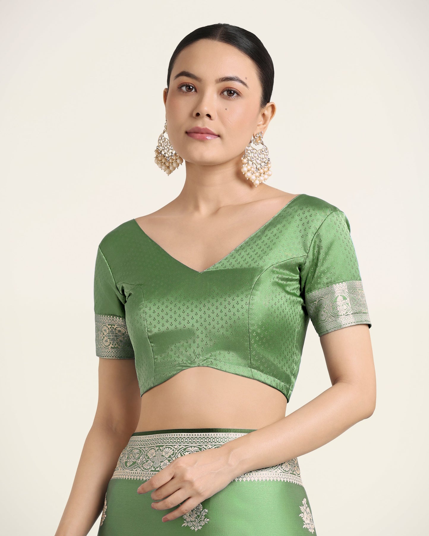 Monjolika Fashion Light Green Zari Weaving Work Banarasi Satin Silk Traditional Saree | Swadesiicart