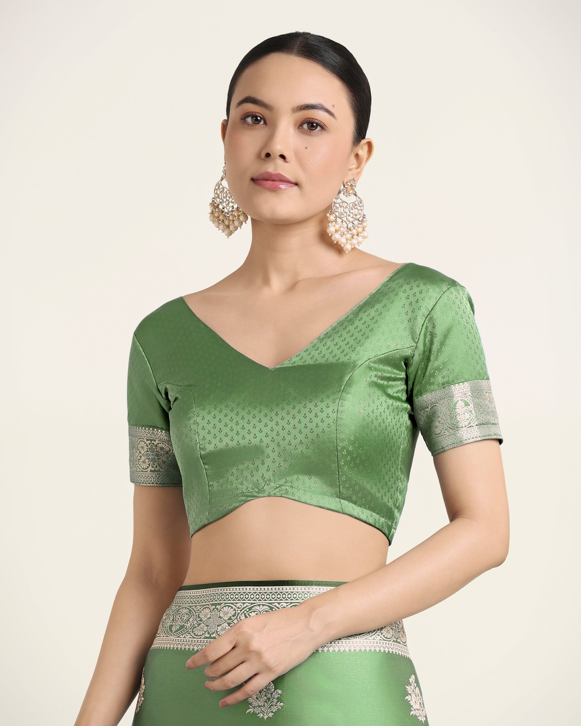 Monjolika Fashion Light Green Zari Weaving Work Banarasi Satin Silk Traditional Saree | Swadesiicart