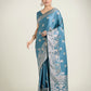 Monjolika Fashion Cyan blue Zari Weaving Work Banarasi Satin Silk Traditional Saree | Swadesiicart