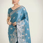 Monjolika Fashion Cyan blue Zari Weaving Work Banarasi Satin Silk Traditional Saree | Swadesiicart