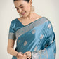 Monjolika Fashion Cyan blue Zari Weaving Work Banarasi Satin Silk Traditional Saree | Swadesiicart