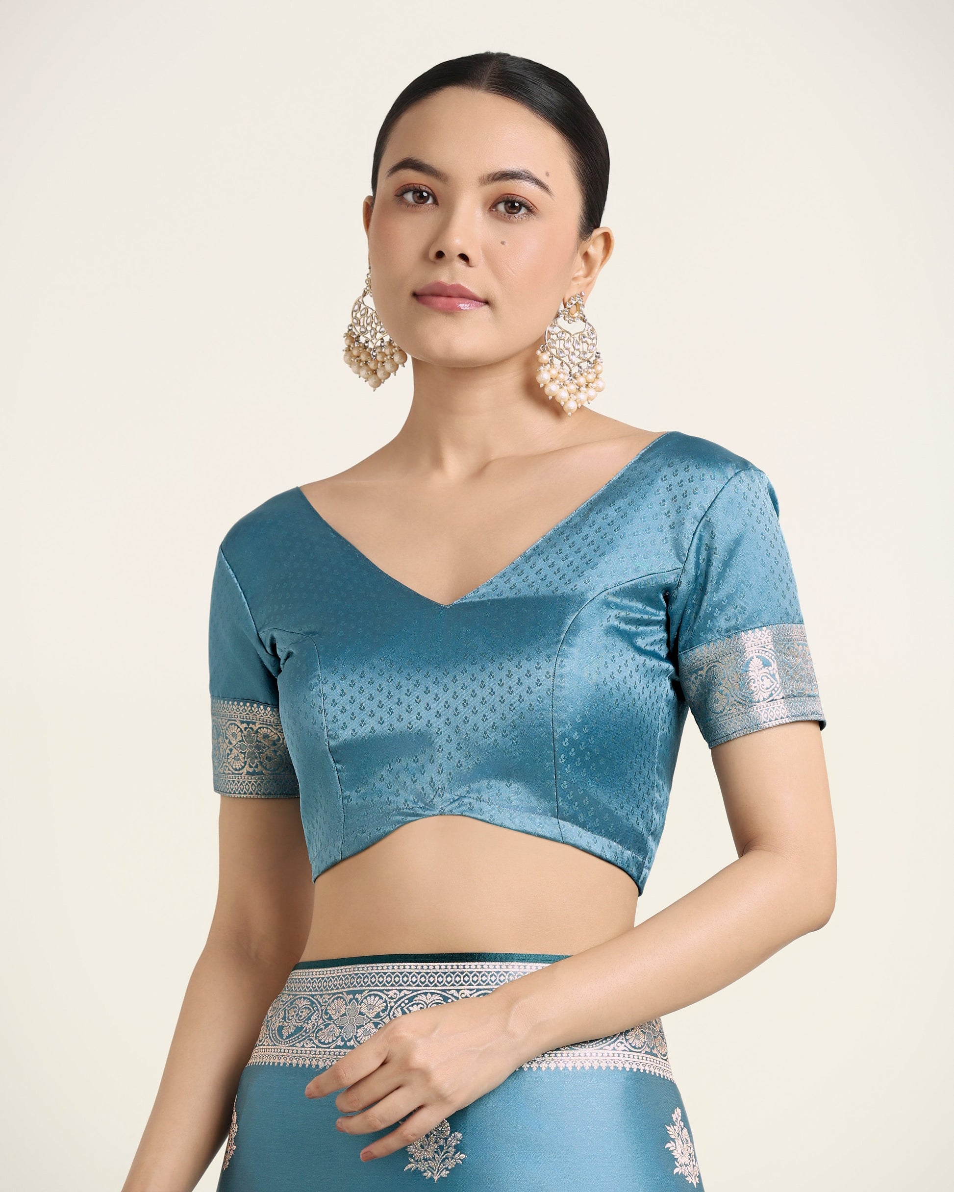 Monjolika Fashion Cyan blue Zari Weaving Work Banarasi Satin Silk Traditional Saree | Swadesiicart