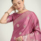 Monjolika Fashion Dusty Pink Zari Weaving Work Banarasi Satin Silk Traditional Saree | Swadesiicart