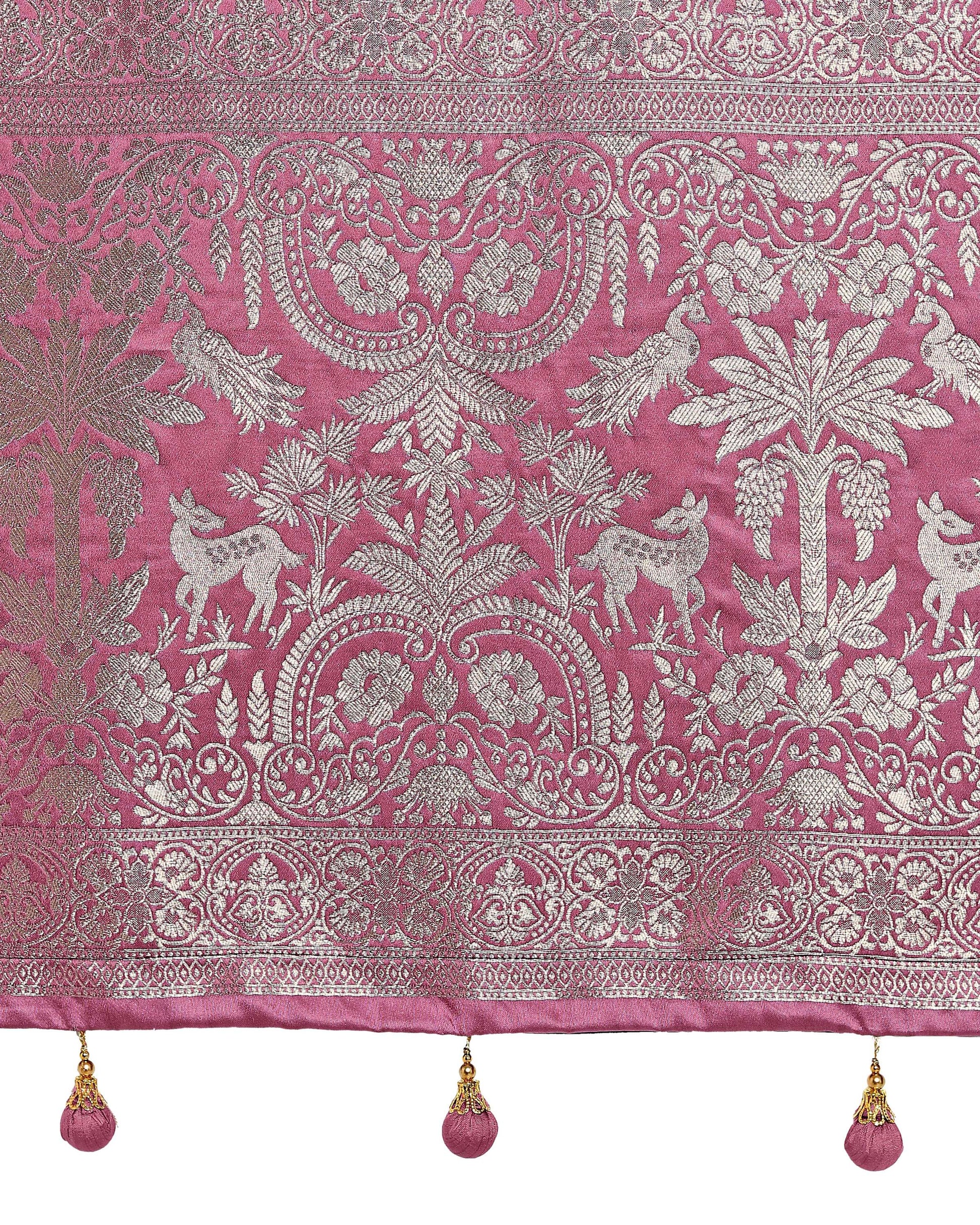 Monjolika Fashion Dusty Pink Zari Weaving Work Banarasi Satin Silk Traditional Saree | Swadesiicart