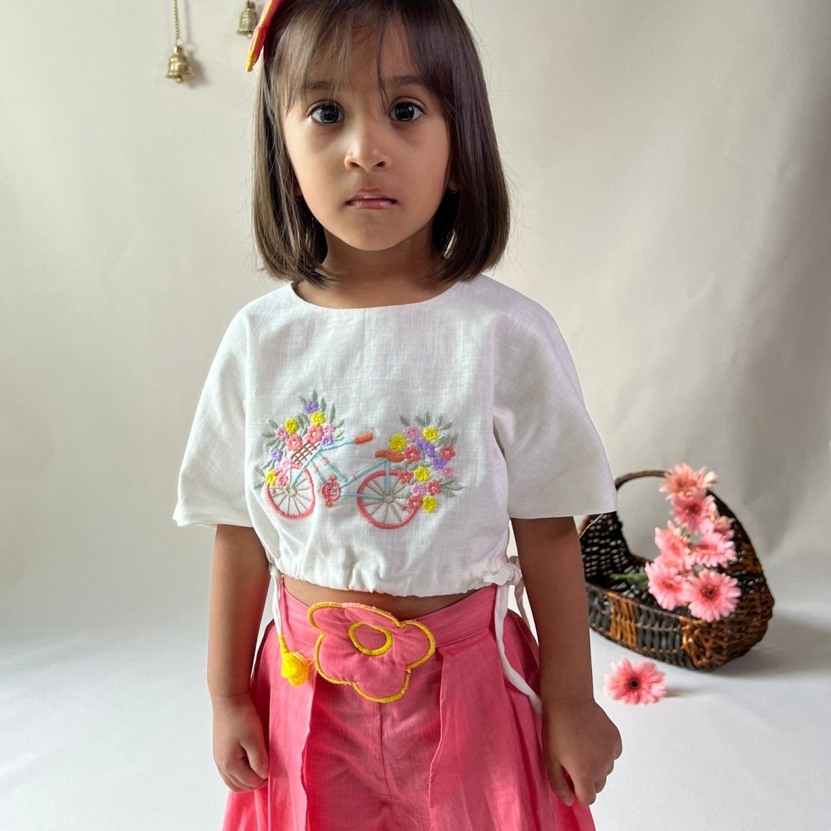 ArthLife Pink White Cycle Embroidered Co-Ord Set - Swadesiicart