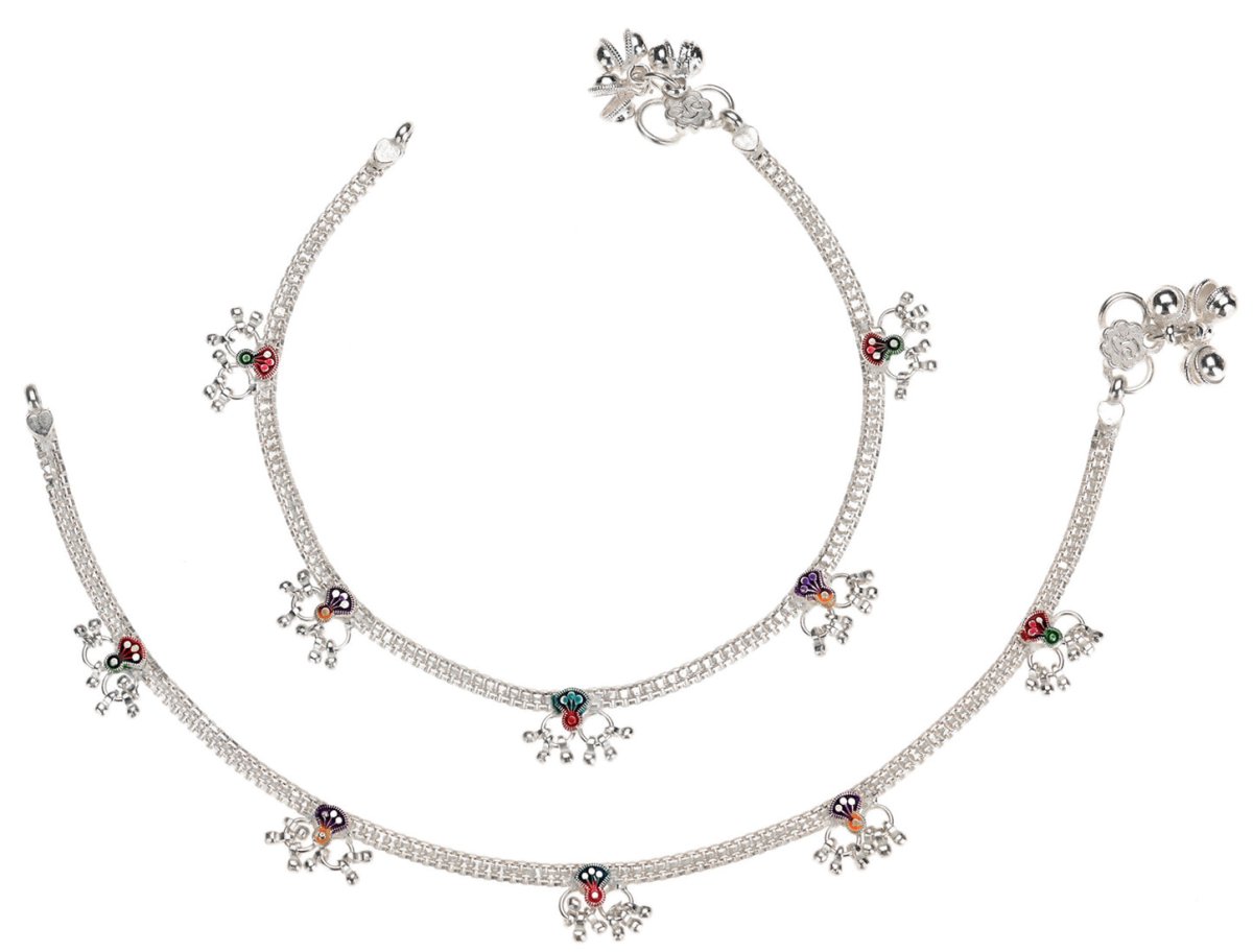 AanyaCentric Silver Plated Traditional Anklets Payal - Classic and Stylish for Women and Girls - Swadesiicart
