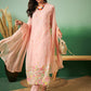 Peach Georgette Handwork Unstitched Dress Material - Hanika | Swadesiicart