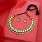 Tehzeeb Creations Sea Green Colour Gold-Polished Stone Jewellery Choker Necklace Set With Matching Pair of Stud Earrings - Swadesiicart