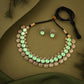 Tehzeeb Creations Sea Green Colour Gold-Polished Stone Jewellery Choker Necklace Set With Matching Pair of Stud Earrings - Swadesiicart