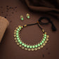 Tehzeeb Creations Sea Green Colour Gold-Polished Stone Jewellery Choker Necklace Set With Matching Pair of Stud Earrings - Swadesiicart