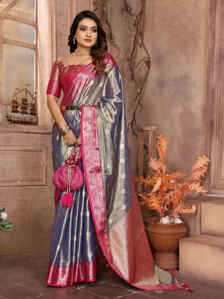 Anaita Light Lavender Tissue Silk With Zari Weaving Saree With Blouse