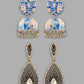 VOJ Set Of 2 Earrings- Blue Printed Jhumka With Black AD Studded Drop Earrings - Swadesiicart