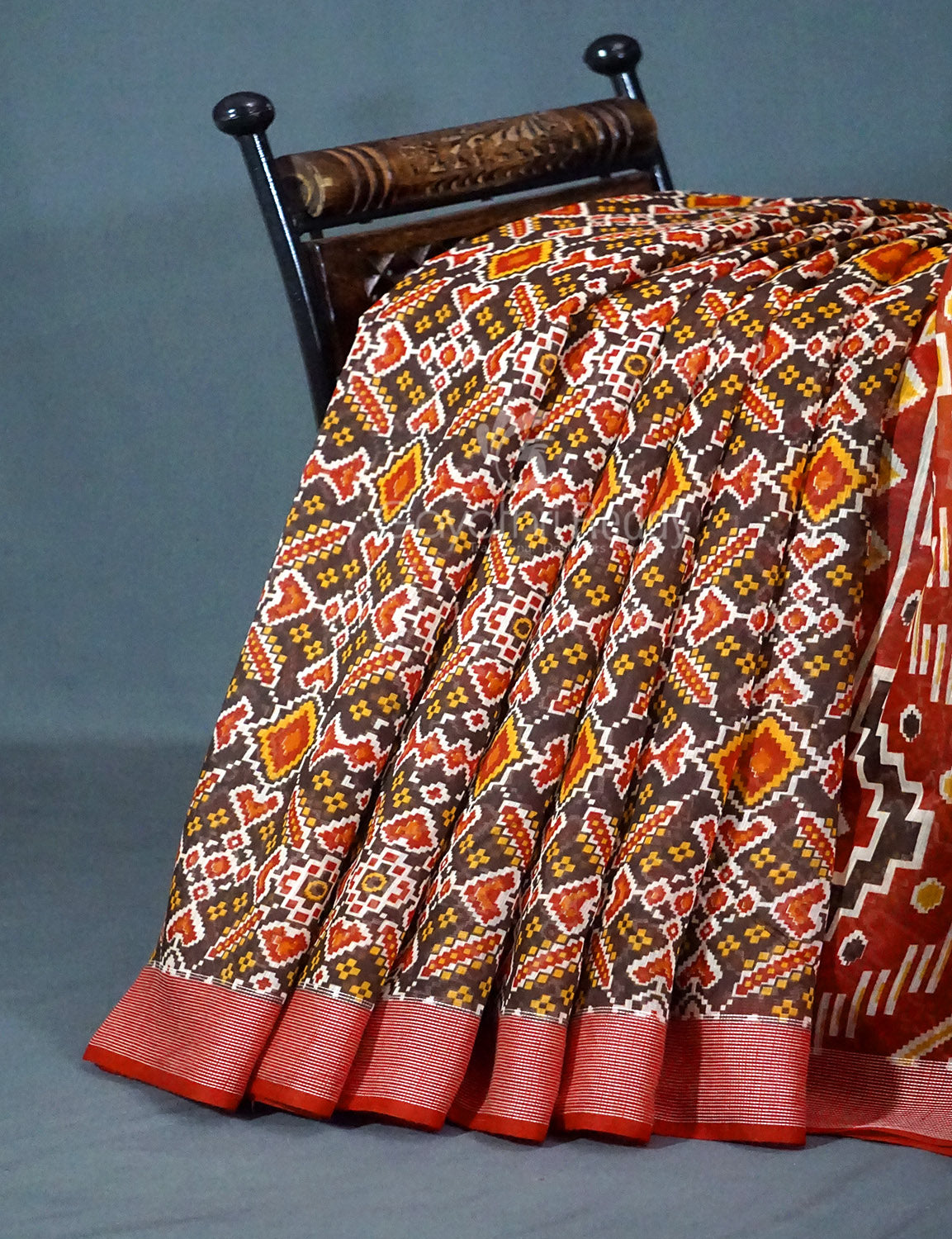 Shades of Brown Colour Patola Print Semi Chanderi Saree By Gayathri Reddy Designer Studio | Swadesiicart