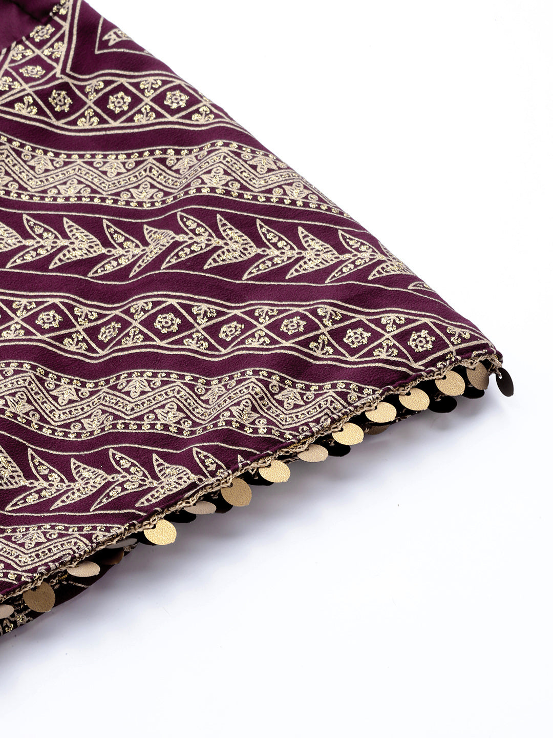 Indian Clothing Ahalyaa Purple & Gold-Toned Printed Sequinned Foil Print Ready to Wear Lehenga & Blouse With Dupatta | Swadesiicart