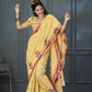 Anaita Yellow Designer Weaving Handloom Linen Saree With Blouse