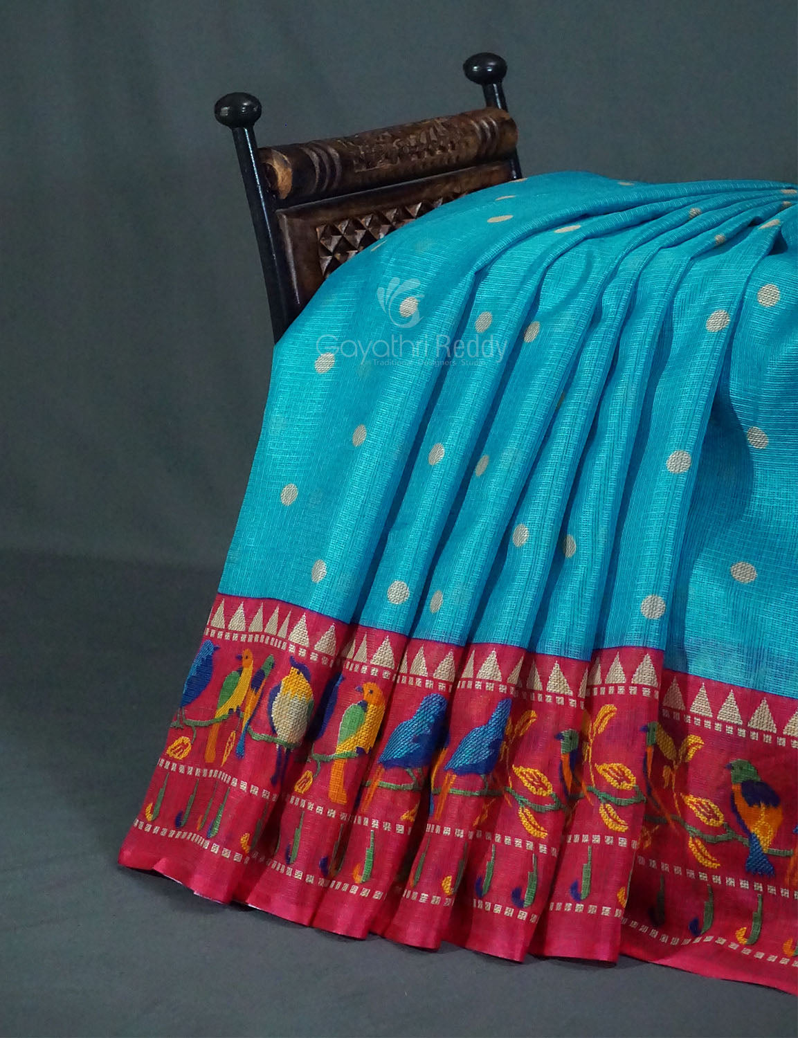 Rama Green Colored with Buttes Semi Silk Kota Saree By Gayathri Reddy Designer Studio | Swadesiicart