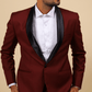 Burgundy Designer Tuxedo With Black Satin Lapels by Hilo Design